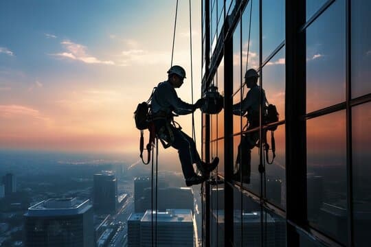 Rope access technicians on building
